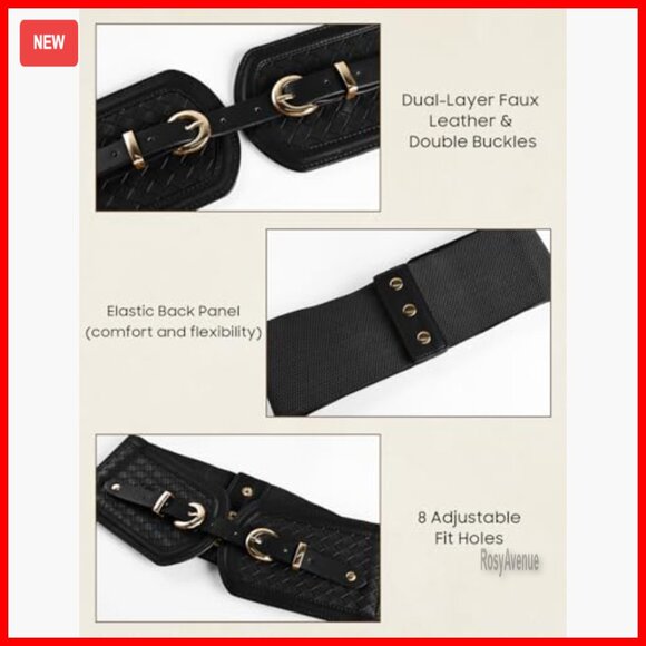 Stretchy Wide Corset Belt with Double Gold Buckle for Dresses main image 4